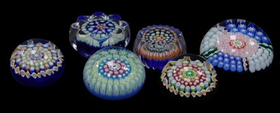 Lot 173 - Six millefiori glass paperweights, each of...