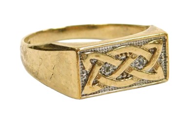 Lot 204 - A gentleman's 9ct gold and diamond set signet...