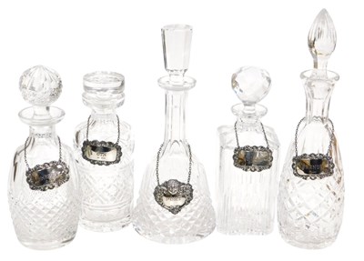 Lot 318 - Five cut glass decanters and stoppers, each...