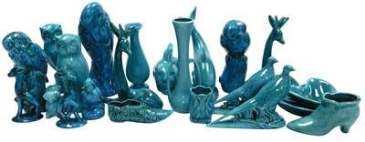 Lot 194 - A group of Anglia turquoise glaze pottery...