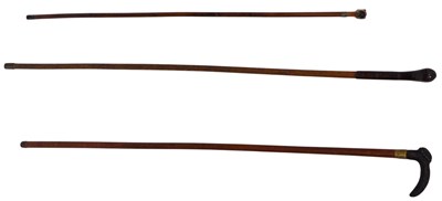 Lot 403 - Three walking canes, one with a carved dog's...