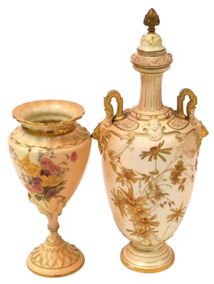 Lot 333 - A Royal Worcester blush porcelain twin handled,...