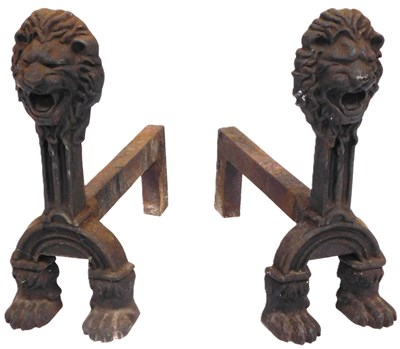 Lot 335 - A pair of Victorian cast iron fire dogs, each...