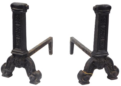 Lot 341 - A pair of 19thC cast iron fire irons, each...