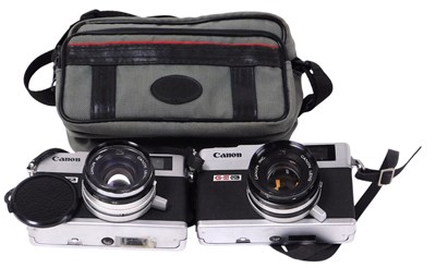 Lot 381 - Two vintage Canon cameras, a G-III QL with...