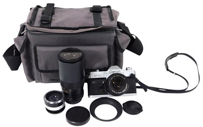 Lot 389 - A Canon FTb camera, with lenses.