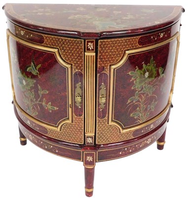 Lot 458 - A late 20thC lacquer and chinoiserie demi lune...