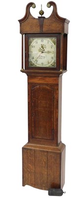 Lot 659 - An early 19thC oak longcase clock, with swan...