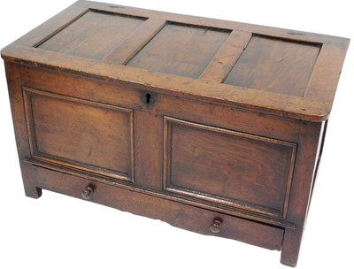 Lot 487 - A 17thC oak mule chest, with three panelled...