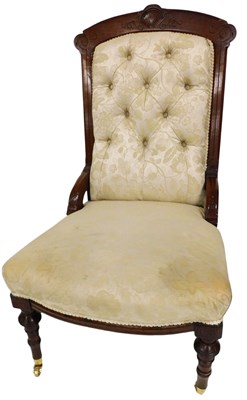 Lot 528 - A late Victorian walnut framed nursing chair,...