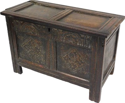 Lot 536 - A 17thC oak coffer, with two panelled top,...
