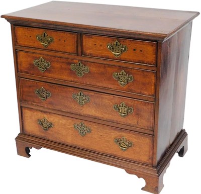 Lot 539 - An 18thC crossbanded oak chest, of two short...