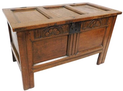 Lot 542 - A 17thC oak coffer, with three panelled top,...