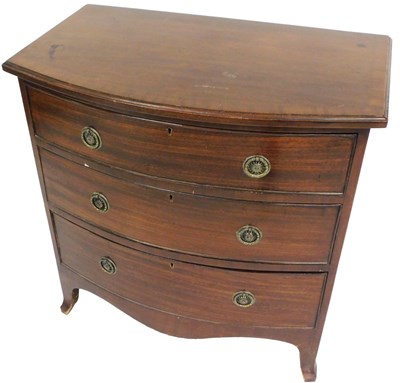 Lot 545 - A 19thC mahogany bow front chest, of three...