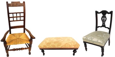 Lot 548 - Two chairs and a stool, being a rush seated...