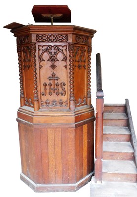 Lot 844 - A Victorian gothic oak pulpit, with triple...