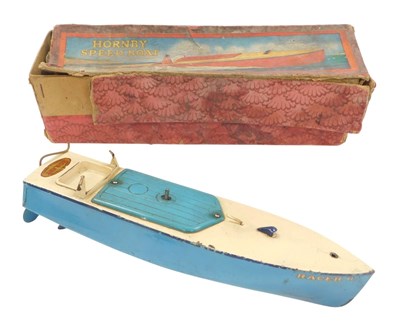 Lot 270 - A Hornby tin plate speed boat, 32cm long, boxed.