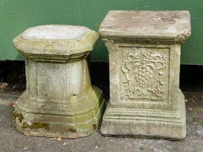 Lot 305 - Two composition stone plinths, one of square...