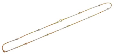 Lot 73 - A three colour fine link neckchain,...