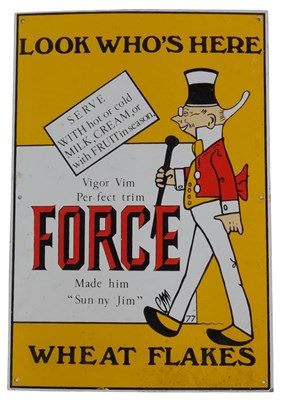 Lot 311 - A Sunny Jim Force Wheat Flakes enamel sign,...