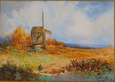 Lot 313 - W Cecil Dunford. Figure herding sheep before a...