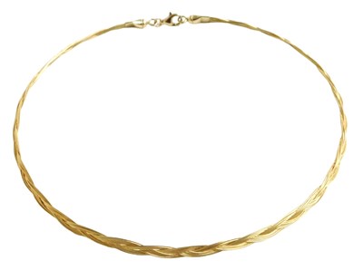 Lot 653 - A 9ct gold collar necklace, of capped, plaited...