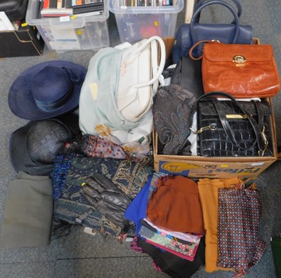 Lot 2010 - Textiles and bags, a box containing a quantity...