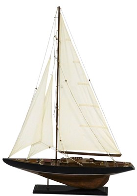 Lot 247 - A wooden scale model of a yacht, fully rigged,...