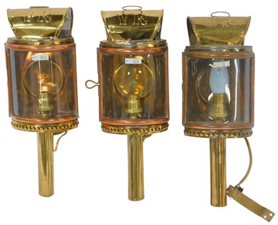 Lot 367 - Three 19thC style brass and copper railway...