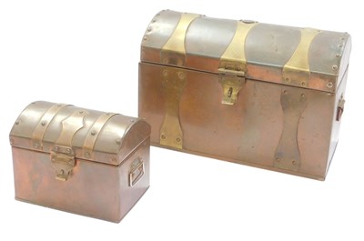 Lot 366 - A copper-domed casket, brass-bound, the top...