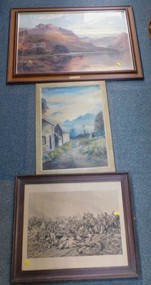 Lot 2113 - Pictures and prints, comprising a Battle of...