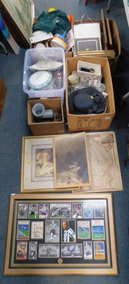 Lot 2124 - Ceramics and glassware, a large framed montage...