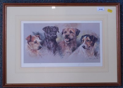 Lot 2125 - Mick Cawston. Four dogs, limited edition print,...