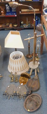 Lot 2126 - A pair of fire dogs, a vintage wash dolly, a...
