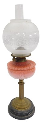 Lot 406 - A Victorian oil lamp, with a frosted and clear...