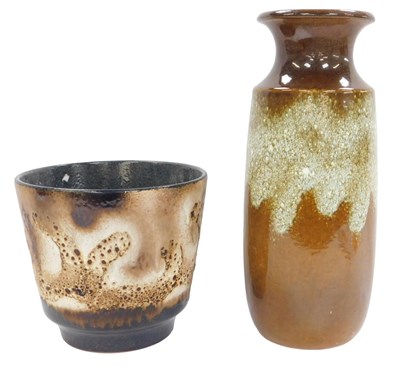 Lot 408 - A West German fat lava vase, of cylindrical...