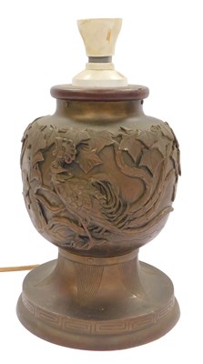 Lot 410 - A 20thC Oriental cast metal lamp base,...