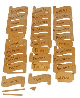 Lot 495 - A group of book shop or library wooden genre...