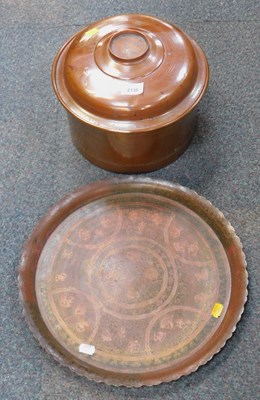 Lot 2130 - A lidded copper cooking vessel and a copper...