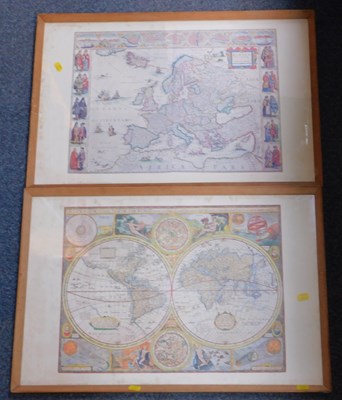 Lot 2101 - A world map and a map of Europe, both framed...