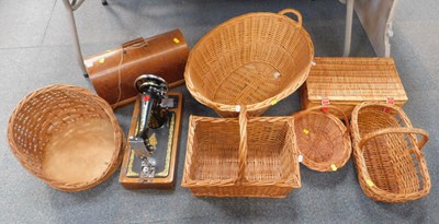 Lot 2110 - Wicker baskets, including hamper, cat basket,...
