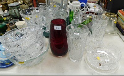 Lot 2138 - Glassware, including cut glass bowls, vases,...