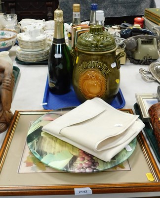 Lot 2142 - A glass lazy susan, a patchwork picture of an...