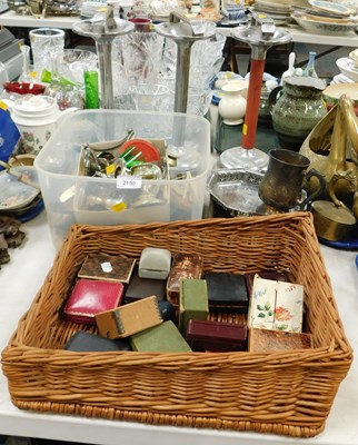 Lot 2150 - A wicker basket and contents of jewellery...
