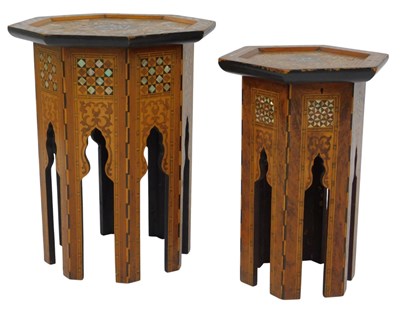 Lot 514 - Two similar Middle Eastern inlaid tables, each...
