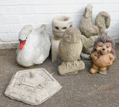 Lot 476 - A group of composition stone garden ornaments,...