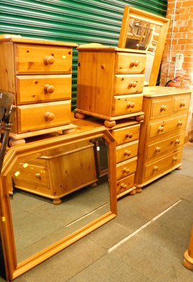 Lot 1102 - A pine bedroom suite, comprising a twin...