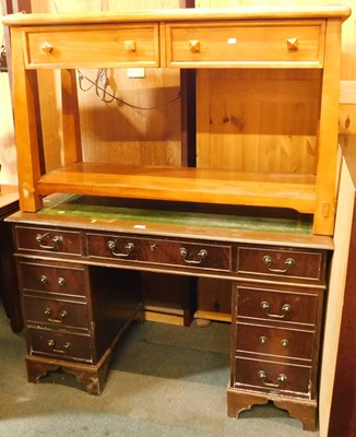 Lot 1109 - A mahogany pedestal desk, the top inset with a...
