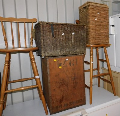 Lot 1095 - A group of furniture, to include two beech bar...