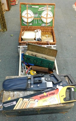 Lot 2193 - A picnic hamper, with contents, a drawer...